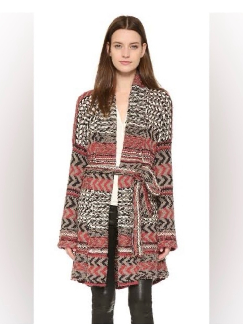 Free People Iona Long Belted Cardigan Duster Sweater Boho Size Small